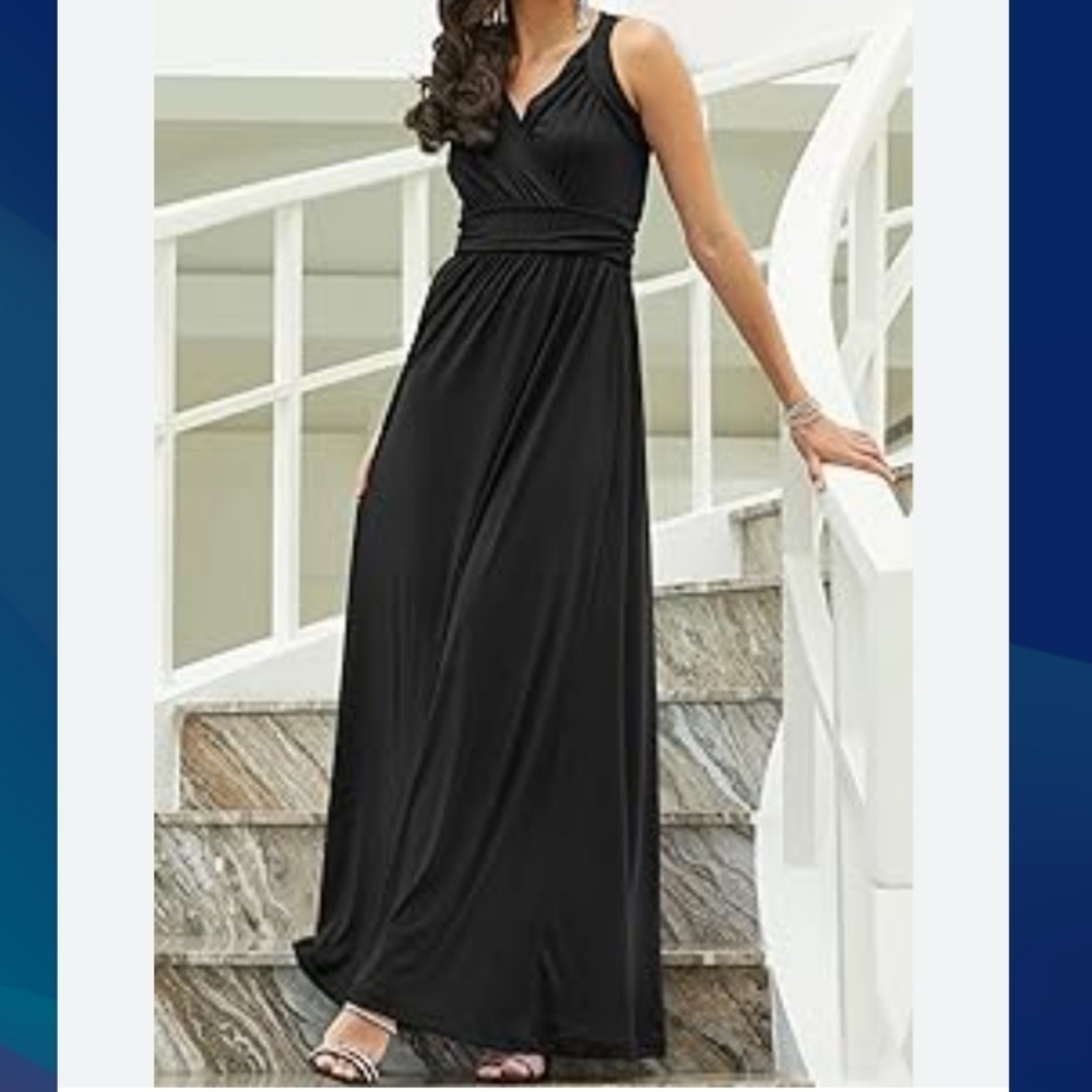 Lilbetter (Size S) Black Tank Sleeve Side Pockets Surplice V-Neck Maxi Dress